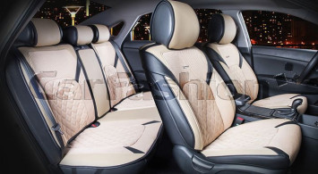 Комплект Накидок  «STING PLUS»  Чёрный/Бежевый  (твид экстра-класса/экокожа)