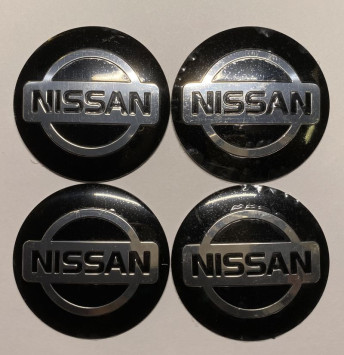 Этикетки на диски (метал)  диам. 56,5мм.  &quot;NISSAN&quot; черный  (4 шт.)