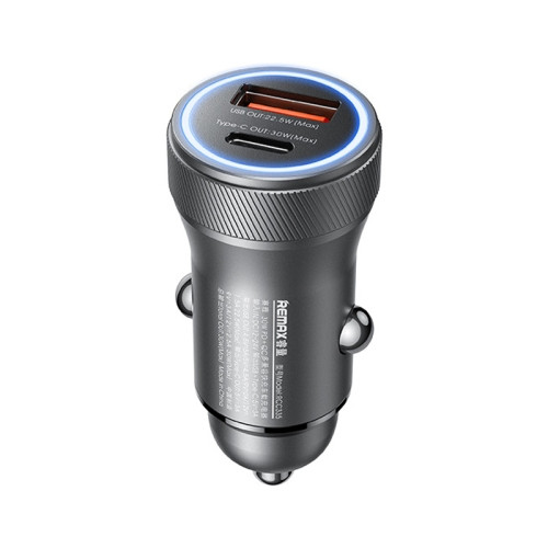 АЗУ  REMAX  1USB + 1USB TYPE-C  QC3.0 (12/24V - PD30W+QC3.0)  серый