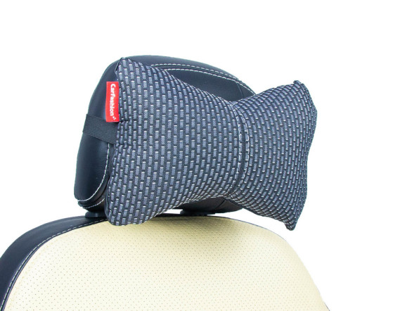 Подголовник-подушка "ЭКОКОЖА/ЖАККАРД" черный/серый/серый