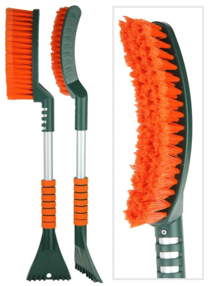 Щётка + скребок  для удал. снега и льда \"Li-sa\"  поролоновая ручка, изогнутая, оранжево-зеленая, 63с