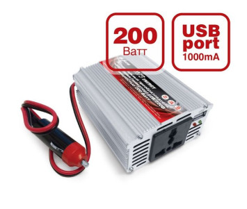 Преобраз. напряжения AVS 12-220V 200W от прикуривателя (допустимая пиковая 400W)
