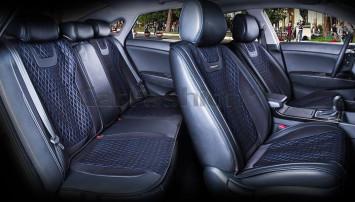 Комплект Накидок  «TORINO PLUS»  Чёрный/Чёрный/Синий  (полиэстер/экокожа)