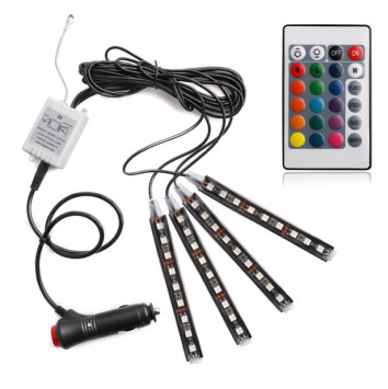 Подсветка салона диодная RGB многоцветная, 4шт по 9 диодов  (прикуриватель)