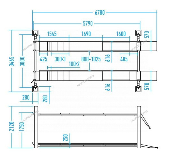 Четырехстоечный подъемник Nordberg 4450J_E для сход-развала (электростопора)