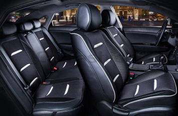 Комплект Накидок «BUSINESS PLUS» Черный/Черный/Белый (ультрадышащая ткань/экокожа)