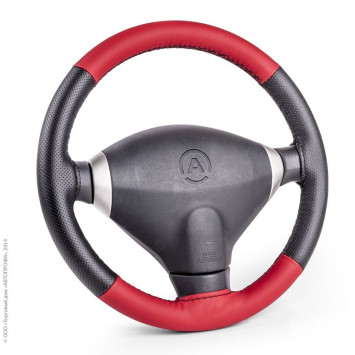 Оплетка на руль (обшив.)  Autoprofi  100 BK/RD M  (черн./красный) кож.зам ,перф. вставки
