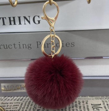 Брелок меховой шар  (1 кольцо+ карабин) 8см, бордовый