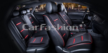 Комплект Накидок «BUSINESS PLUS» Черный/Черный/Красный (ультрадышащая ткань/экокожа)