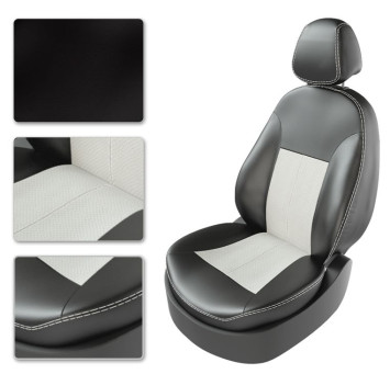 АВТОЧЕХЛЫ Экокожа Renault Logan с 2004-2013г. черный-серый (Premium)