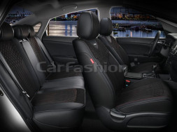 Чехлы  «5D» PREMIUM каркасные «SHELL PLUS» Черный/Черный/Красный  (экокожа/нубук)