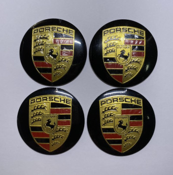 Этикетки на диски (метал)  диам. 56,5мм.  &quot;PORSCHE&quot;  (4 шт.)