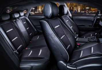 Комплект Накидок «BUSINESS PLUS» Черный/Черный/Серый (ультрадышащая ткань/экокожа)