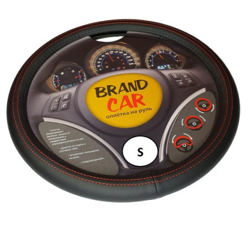 Оплетка на руль BRENDCAR "ALFA" - S, Чёрный/Красная строчка (экокожа)