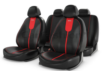 Чехлы  «GALS»  Красный/Чёрный/Красный  (Экокожа/перфорация)