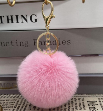 Брелок меховой шар  (1 кольцо+ карабин) 8см, розовый