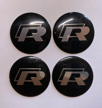 Этикетки на диски (метал)  диам. 56,5мм.  &quot;R&quot; черный  (4 шт.)