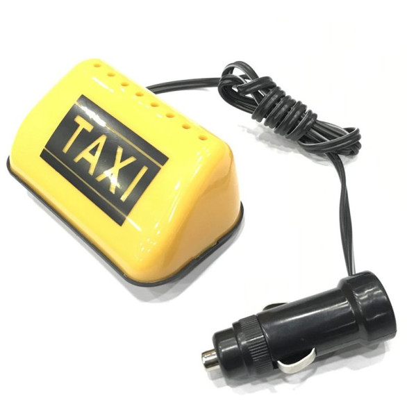 Такси шашечки магн.  &quot;TAXI&quot;  Оранжевый ,  мал. с подсветкой в прикур. 10x6x5см  (двухстор. скотч)