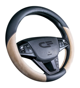 Оплетка на руль CF BARCELONA - М, Черный/Бежевый (экокожа/велюр)