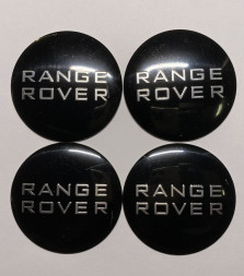 Этикетки на диски (метал)  диам. 56,5мм.  "RANGE ROVER" черный  (4 шт.)