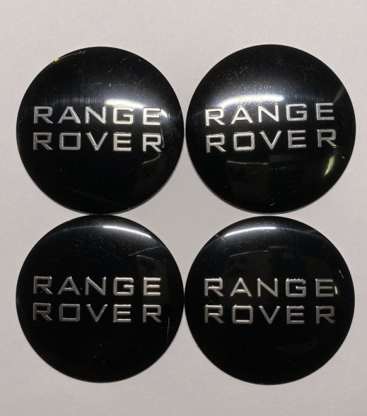 Этикетки на диски (метал)  диам. 56,5мм.  &quot;RANGE ROVER&quot; черный  (4 шт.)