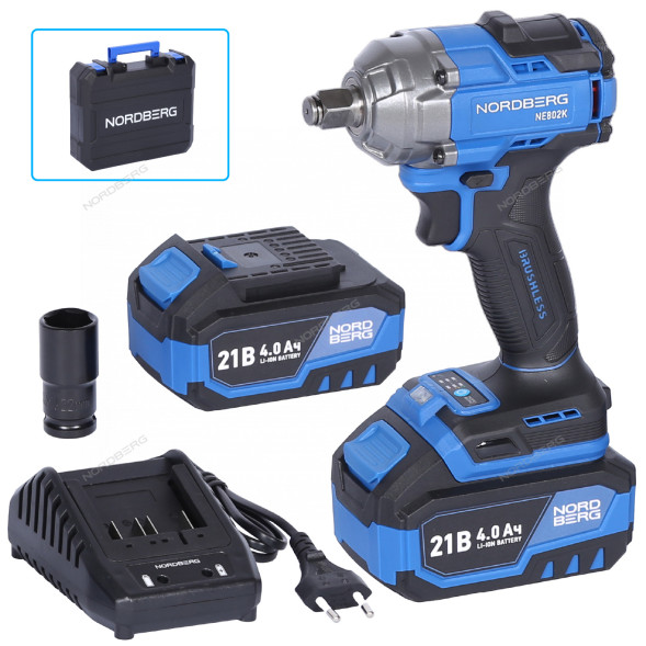 Аккумуляторный гайковерт NORDBERG NE802K (1/2&quot;, 21В, 500Нм)