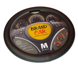 Оплетка на руль   BRENDCAR  "ALFA" - М,  Чёрный/Красная строчка (экокожа)