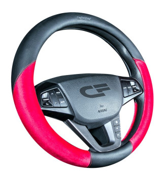 Оплетка на руль CF BARCELONA - М, Черный/Красный (экокожа/велюр)