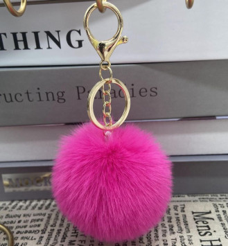 Брелок меховой шар  (1 кольцо+ карабин) 8см, фуксия