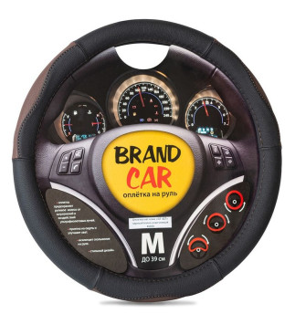 Оплетка на руль BRENDCAR "GT 427" - М, Чёрный/Темн.Коричневый (кожа)