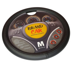 Оплетка на руль   BRENDCAR  "ALFA" - М,  Чёрный/Серая строчка (экокожа)