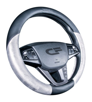 Оплетка на руль CF BARCELONA - М, Черный/Серый (экокожа/велюр)