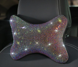 Подголовник-подушка под шею Swarovski экокожа стразы , по 2шт.  хамелеон