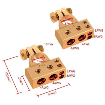 Клеммы аккумулятора Carlife  цинковый сплав под 4 отверстия 2шт.