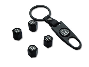 Брелок-ключ + колпачок на ниппель 4 шт HONDA  (черный)