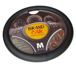 Оплетка на руль   BRENDCAR  "ALFA" - М,  Чёрный/Синяя строчка (экокожа)