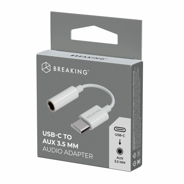 Адаптер Breaking, AUX 3.5мм - Type-C (Белый)