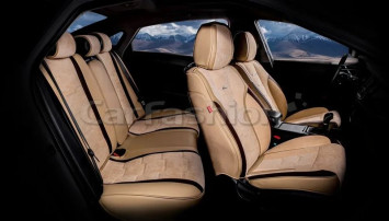 Чехлы «5D» PREMIUM каркасные «SMART PLUS» Бежевый/Бежевый/Кофе (экокожа/велюр премиум класса)