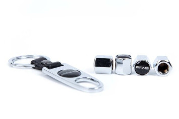 Брелок-ключ + колпачок на ниппель 4 шт AMG (черный)