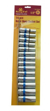 King Tul. Набор головок глубоких 1/2&quot;  на метал. планке 14пр. (8-24мм, 6-гран.) в блистере