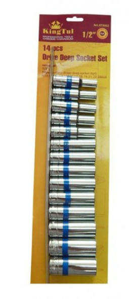 King Tul. Набор головок глубоких 1/2&quot;  на метал. планке 14пр. (8-24мм, 6-гран.) в блистере