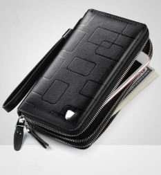 Сумка-клатч кожанный с двойной молнией (20*11*4см) черный