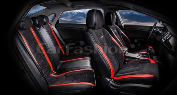 Чехлы «5D» PREMIUM каркасные «SMART PLUS» Чёрный/Чёрный/Красный (экокожа/велюр премиум класса)