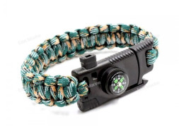 Браслет "СЛЕДОПЫТ" из паракорда со свистком, компасом, лезвием и огнивом, 26х2 см