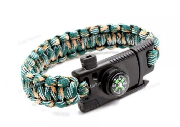 Браслет &quot;СЛЕДОПЫТ&quot; из паракорда со свистком, компасом, лезвием и огнивом, 26х2 см