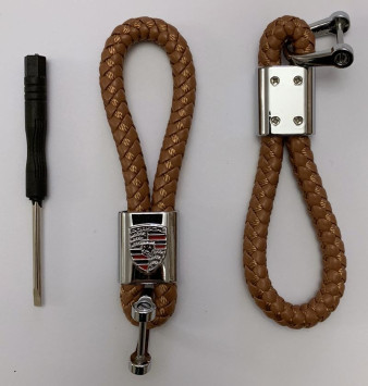 Брелок кожа плетенная  PORSCHE  Коричневый