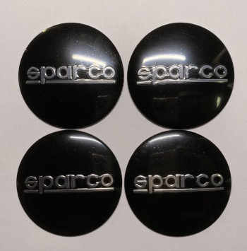 Этикетки на диски (метал)  диам. 56,5мм.  &quot;SPARCO&quot; черный  (4 шт.)