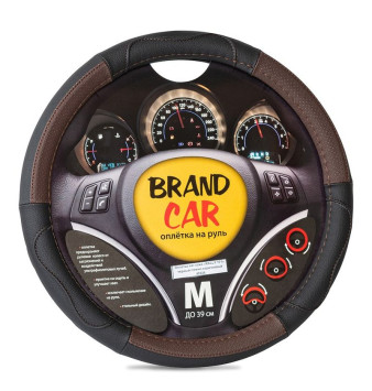 Оплетка на руль   BRENDCAR  &quot;RALLY 171&quot; - М,  Чёрный/Темн.Коричневый (кожа)