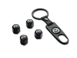 Брелок-ключ + колпачок на ниппель 4 шт MAZDA  (черный)