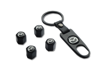 Брелок-ключ + колпачок на ниппель 4 шт MAZDA  (черный)